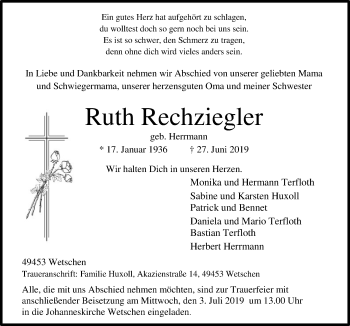 Traueranzeige von Ruth Rechziegler von SYK