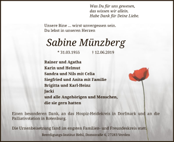Traueranzeige von Sabine Münzberg von SYK