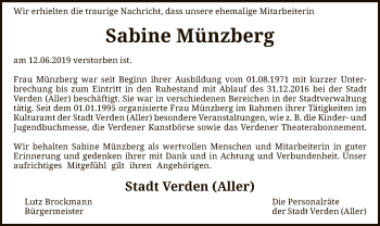 Traueranzeige von Sabine Münzberg von SYK