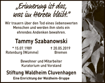Traueranzeige von Tammy Szabanowski von SYK
