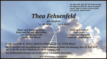 Traueranzeige von Thea Fehsenfeld von SYK