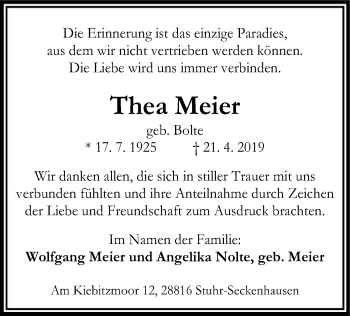 Traueranzeige von Thea Meier von SYK