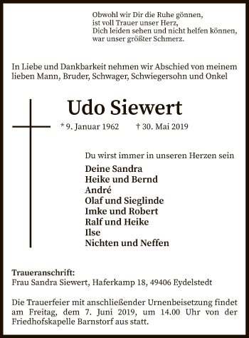 Traueranzeige von Udo Siewert von SYK