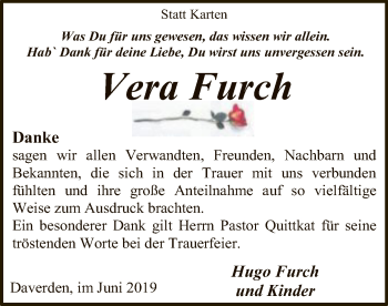 Traueranzeige von Vera Furch von SYK