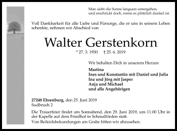 Traueranzeige von Walter Gerstenkorn von SYK