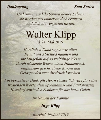 Traueranzeige von Walter Klipp von SYK