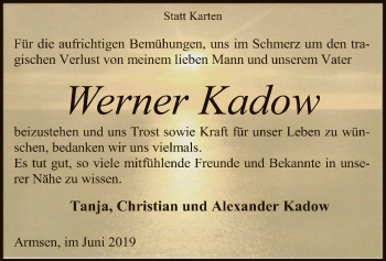 Traueranzeige von Werner Kadow von SYK