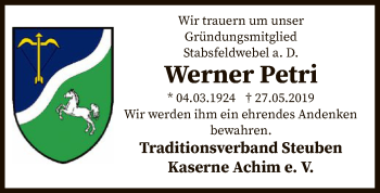 Traueranzeige von Werner Petri von SYK