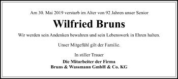 Traueranzeige von Wilfried Bruns von SYK