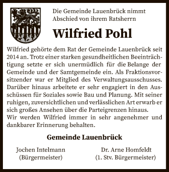 Traueranzeige von Wilfried Pohl von SYK