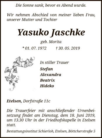 Traueranzeige von Yasuko Jaschke von SYK