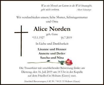 Traueranzeige von Alice Norden von SYK