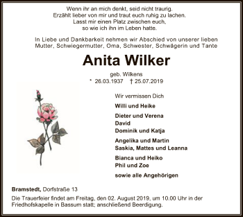 Traueranzeige von Anita Wilker von SYK