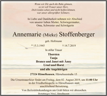 Traueranzeige von Annemarie Stoffenberger von SYK