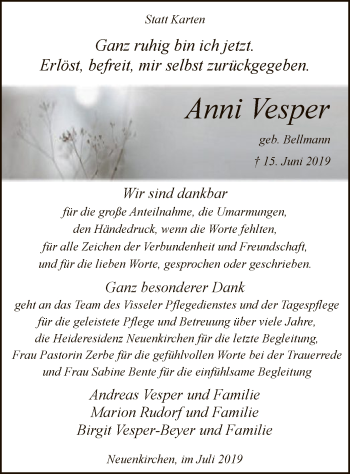 Traueranzeige von Anni Vesper von SYK