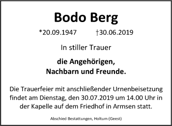 Traueranzeige von Bodo Berg von SYK