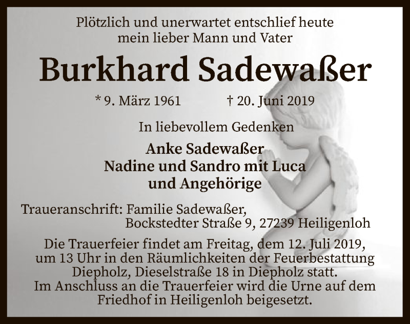  Traueranzeige für Burkhard Sadewaßer vom 06.07.2019 aus SYK