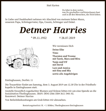 Traueranzeige von Detmer Harries von SYK