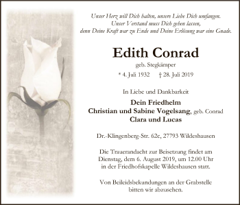 Traueranzeige von Edith Conrad von SYK
