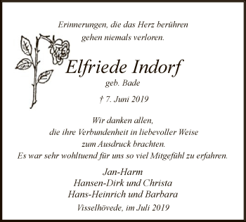 Traueranzeige von Elfriede Indorf von SYK