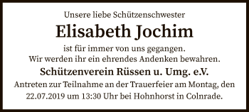 Traueranzeige von Elisabeth Jochim von SYK