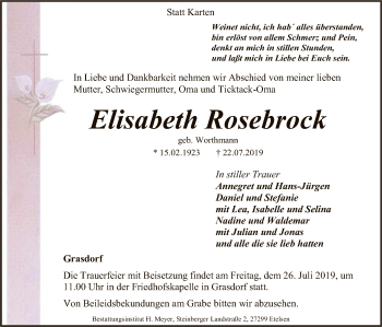 Traueranzeige von Elisabeth Rosebrock von SYK