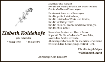 Traueranzeige von Elsbeth Koldehofe von SYK