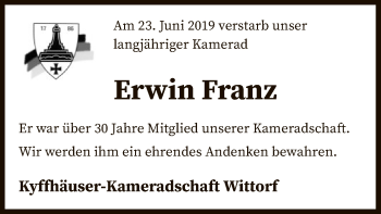 Traueranzeige von Erwin Franz von SYK