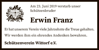 Traueranzeige von Erwin Franz von SYK