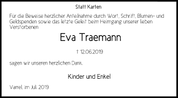 Traueranzeige von Eva Traemann von SYK