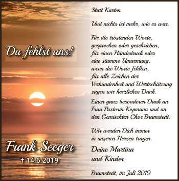 Traueranzeige von Frank Seeger von SYK