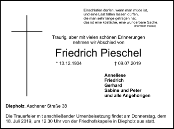 Traueranzeige von Friedrich Pieschel von SYK