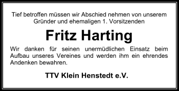 Traueranzeige von Fritz Harting von SYK