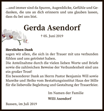 Traueranzeige von Gerda Asendorf von SYK