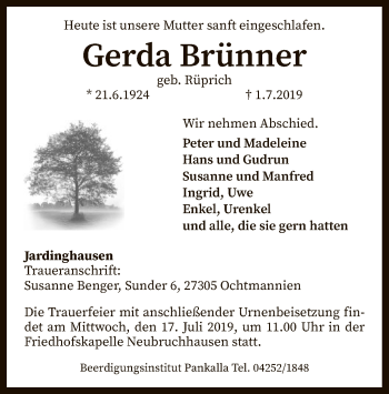 Traueranzeige von Gerda Brünner von SYK