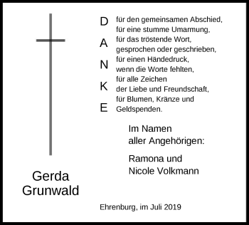 Traueranzeige von Gerda Grunwald von SYK