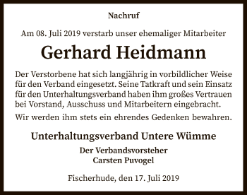 Traueranzeige von Gerhard Heidmann von SYK