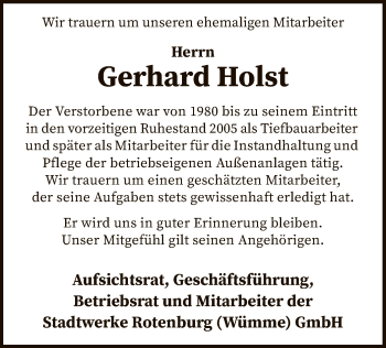 Traueranzeige von Gerhard Holst von SYK