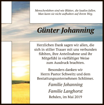 Traueranzeige von Günter Johanning von SYK