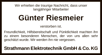 Traueranzeige von Günter Riesmeier von SYK