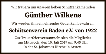 Traueranzeige von Günther Wilkens von SYK