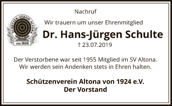 Traueranzeige von Hans-Jürgen Schulte von SYK