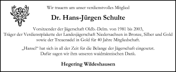 Traueranzeige von Hans-Jürgen Schulte von SYK
