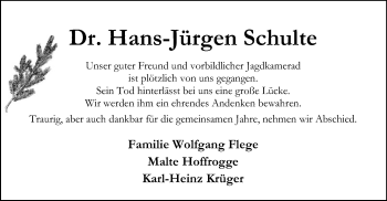 Traueranzeige von Hans Jürgen Schulte von SYK