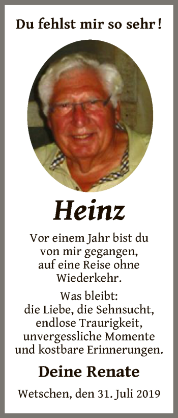 Traueranzeige von Heinz  von SYK