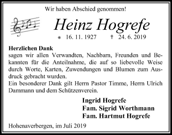 Traueranzeige von Heinz Hogrefe von SYK