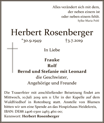 Traueranzeige von Herbert Rosenberger von SYK