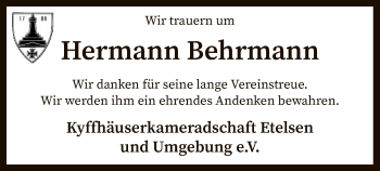 Traueranzeige von Hermann Behrmann von SYK