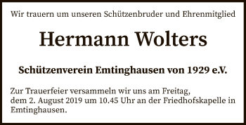 Traueranzeige von Hermann Wolters von SYK