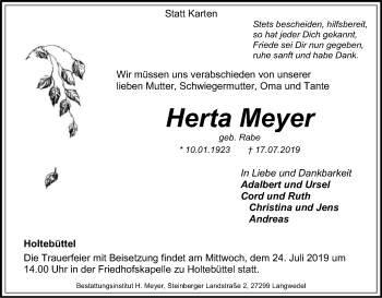 Traueranzeige von Herta Meyer von SYK